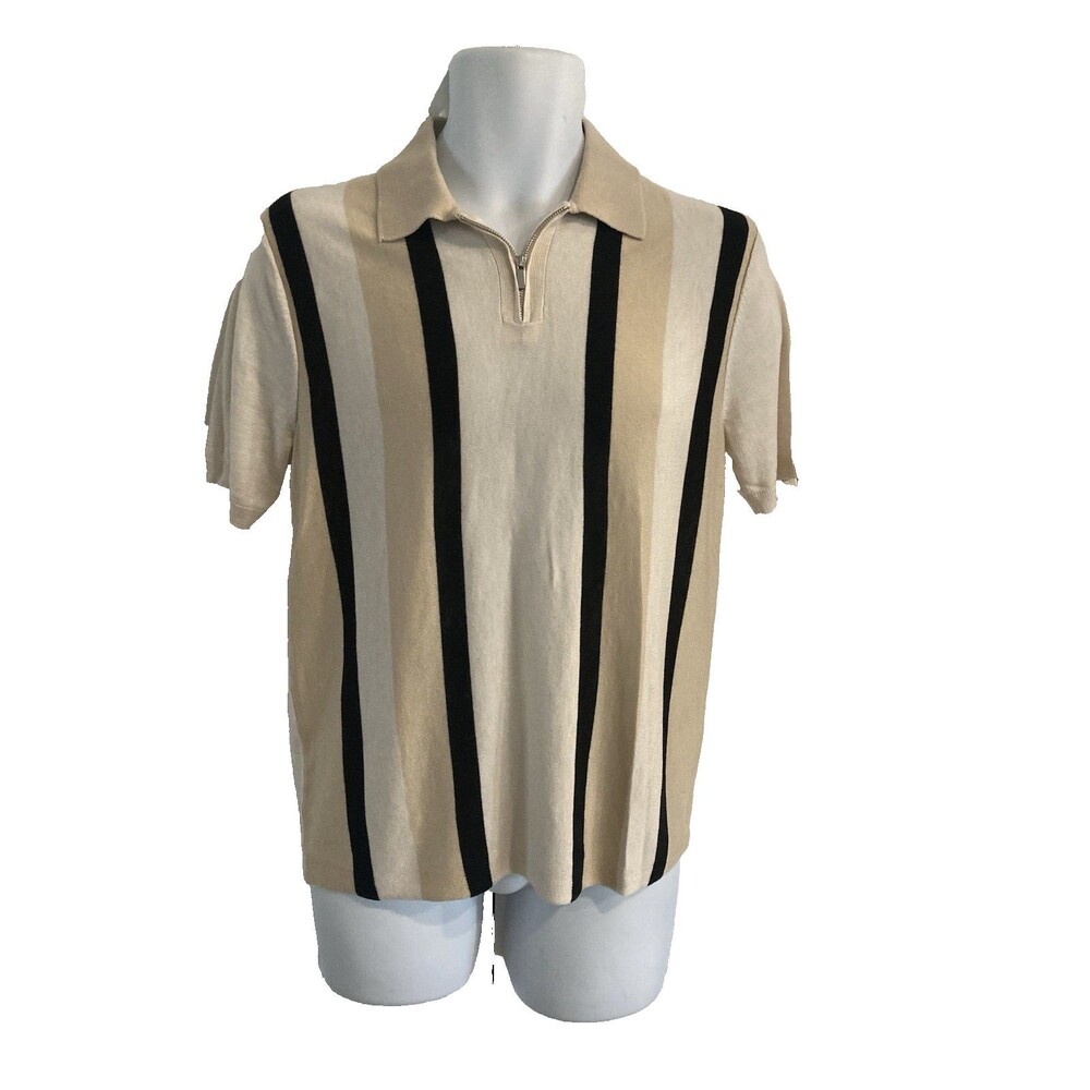 ELIE TAHARI CASHMERE BLEND MENS HALF ZIP POLO SHIRT SIZE S STRIPED PREPPY S/S